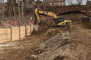 Retaining wall construction.